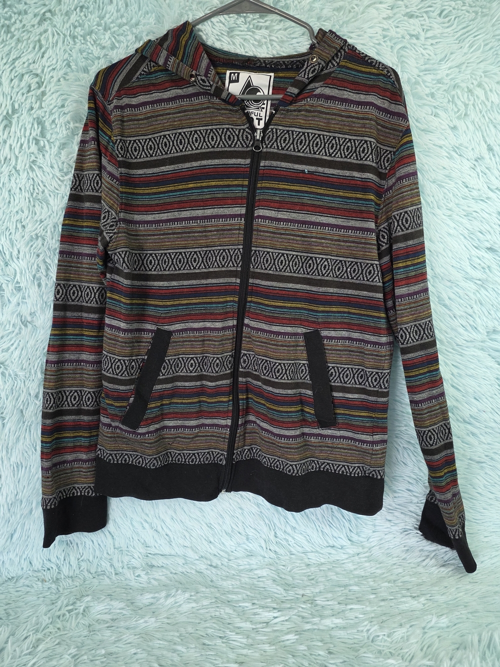 Beautiful‎ Giant Multicolor Southwestern Striped Zip Hoodie Women's M